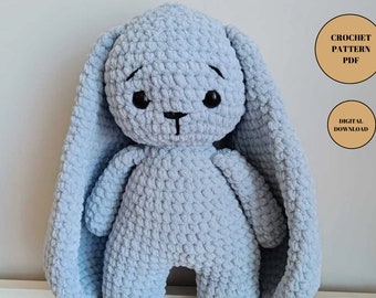 Long Ear Bunny Amigurumi Crochet Toy Pattern Pdf, Stuffed Plush Easy Cute Bunny Amigurumi crochet pattern for nursery decor