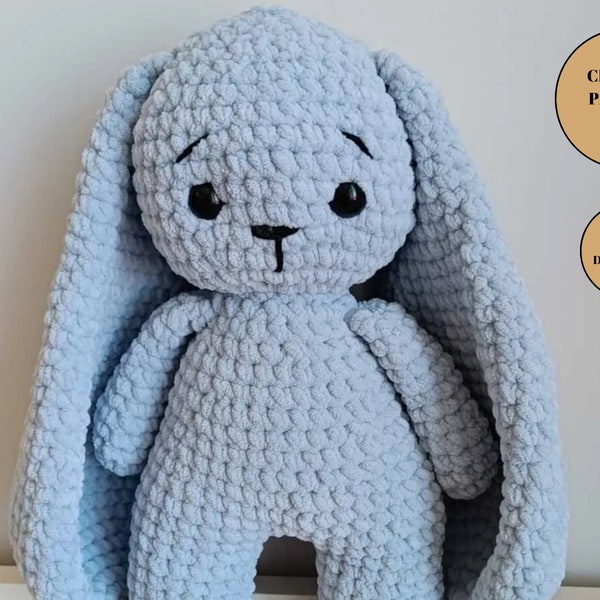 Long Ear Bunny Amigurumi Crochet Toy Pattern Pdf, Stuffed Plush Easy Cute Bunny Amigurumi crochet pattern for nursery decor