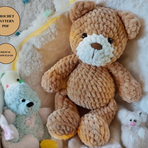 Plush Teddy Bear Amigurumi Crochet Toy Pattern Pdf, Stuffed Plush Easy Cute Teddy Bear Amigurumi crochet pattern for nursery decor