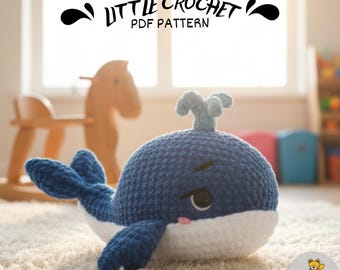 Blue Whale Amigurumi Crochet Pattern: Stuffed Plush Nursery Decor (PDF)