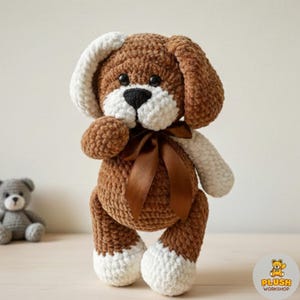 Cute Cavalier dog snuggler buddy crochet pattern, easy no sew amigurumi plush toy tutorial PDF, beginner crochet friendly design, handmade stuffed Cavalier dog ornament for nursery and kids room decor, kawaii dog plush crochet project, step by step instructions included, digital crochet pattern download, soft cuddle toy, perfect gift for amigurumi crochet lovers and beginners