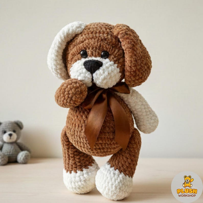 Cute Cavalier dog snuggler buddy crochet pattern, easy no sew amigurumi plush toy tutorial PDF, beginner crochet friendly design, handmade stuffed Cavalier dog ornament for nursery and kids room decor, kawaii dog plush crochet project, step by step instructions included, digital crochet pattern download, soft cuddle toy, perfect gift for amigurumi crochet lovers and beginners