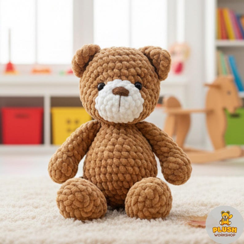 Handmade teddy bear amigurumi crochet pattern PDF, no sew easy stuffed plush toy, cute beginner friendly snuggler buddy, kawaii soft plush bear ornament, digital step by step crochet tutorial for amigurumi lovers, gift for home nursery decor, beginner friendly DIY crochet plush, handmade plush bear toy tutorial