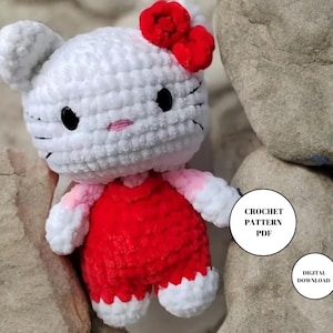 Schema per un gattino di peluche amigurumi all&#39;uncinetto in formato PDF, modello per un simpatico e facile peluche amigurumi all&#39;uncinetto per la decorazione della cameretta dei bambini