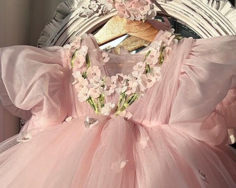 Baby Girl dress, 1st Birthday, Birthday Outfit Girl, Girls Blush Dress, First Birthday Dress,Toddler Birthday,Flower Girl Dress