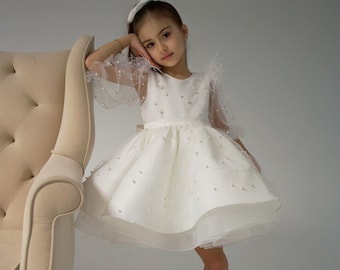 Weiß Blumenmädchen Kleid, Prinzessin Blumenmädchen Kleid, Kleinkind Kleid, Spitze Blumenmädchen Kleid, Baby Tüll Kleid