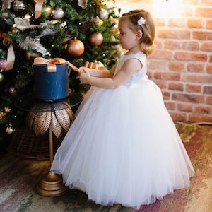 White Princess Flower Girl Tutu Dress for Girls Wedding Birthday Parties Outfit for Toddlers Baby Girls Kids