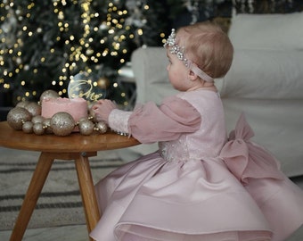 Robe de fête d'anniversaire pour fille, 1er anniversaire, filles, robe de princesse en tulle pour bébé avec noeud, robe de premier anniversaire, tenue d'anniversaire fille