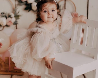 Robe bébé fille pour une occasion spéciale, Robe premier anniversaire, Robe 1er anniversaire, Robe d'anniversaire pour fille Robe rose poudré, Robe de soirée bébé fille