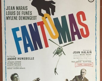 Affiche originale cinéma FANTOMAS Jean Marais Louis de Funes 37x55cm 1964