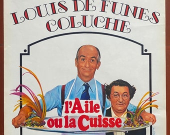 Affiche originale cinéma L'AILE Ou LA CUISSE Coluche Louis de Funes Restaurant 36x55cm 1976