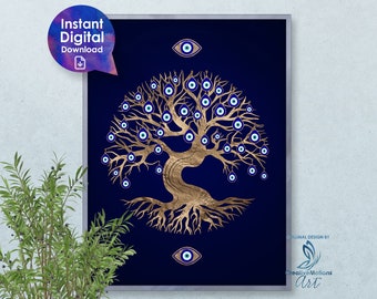 Evil Eye Tree Amulet Art: Nazar Boncuk Protective Talisman (Digital Download)