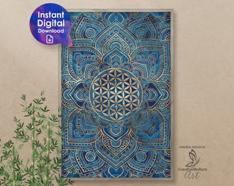 Mandala con fiore della vita in marmo blu: geometria sacra (download digitale)