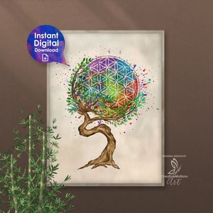 Blume des Lebens Baum, druckbare Kunst, digitaler Download Poster. Heilige Geometrie Home Decor. Meditationsraum Kunst