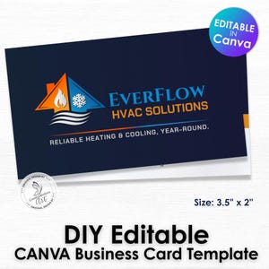 Plantilla de tarjeta de presentación de HVAC, Canva editable, servicio de reparación de calefacción y refrigeración, diseño moderno, descarga instantánea