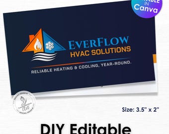 HVAC Business Card Template, Editable Canva, Heating Cooling Repair Service, Modern Design, Instant Download