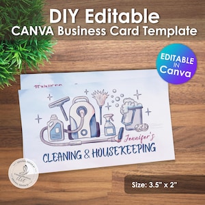 Cleaning Services Business Card Template | Canva Design for Cleaners, Maids & Housekeepers | Editable Business Card
