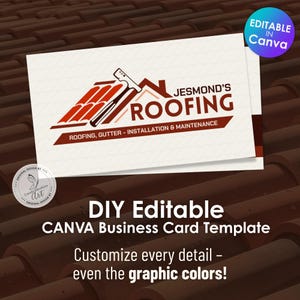 Roofing Services Business Card Template, Editable Canva, Roofer Contractor Business Card, Modern Design, Customizable, Instant Download