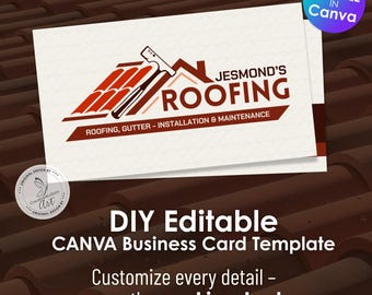 Modello di biglietto da visita per coperture: design moderno per appaltatori (Canva modificabile, download immediato)