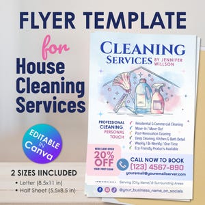 Reinigungsservice Flyer Vorlage | Canva Design für Haushälterinnen, Zimmermädchen & Putzfrauen | Bearbeitbare Marketing-Flyer | 2 Größen enthalten