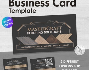 Wood Parquet Laminate Flooring Contractor Canva Business Card Template - Digital Download