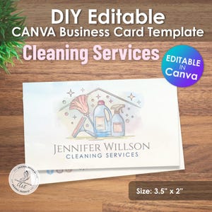 Cleaning Services Business Card Template | Canva Design for Cleaners, Maids & Housekeepers | Editable Business Card. Charming Watercolor art