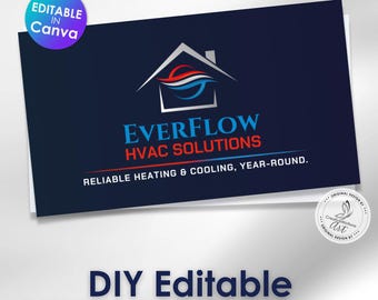 HVAC Business Card Template, Editable Canva, Heating Cooling Repair Service, Modern Design, Instant Download