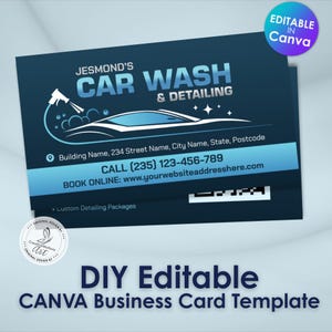 Car Wash and Detailing Business Card Template | Blue Gradient Modern Layout | Editable in Canva
