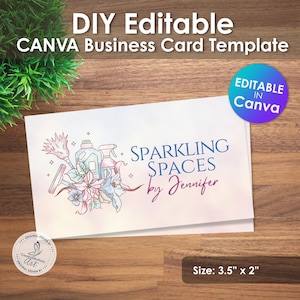 Cleaning Services Business Card Template | Canva Design for Cleaners, Maids & Housekeepers | Editable Business Card, floral watercolor