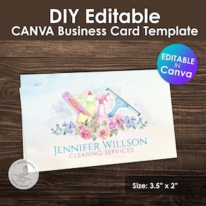 Plantilla de tarjeta de presentación para servicios de limpieza / Diseño Canva para personal de limpieza y mantenimiento / Tarjeta de presentación editable