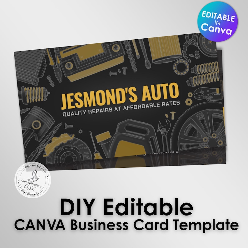 Auto Mechanic Business Card Template Yellow & Black Grunge, Canva