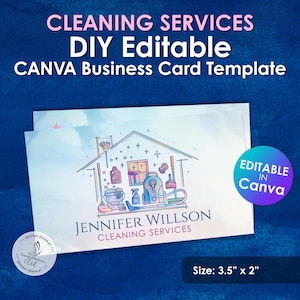 de Carte de visite de services de nettoyage | Design Canva pour femmes de ménage, femmes de chambre et femmes de ménage | Carte de visite modifiable