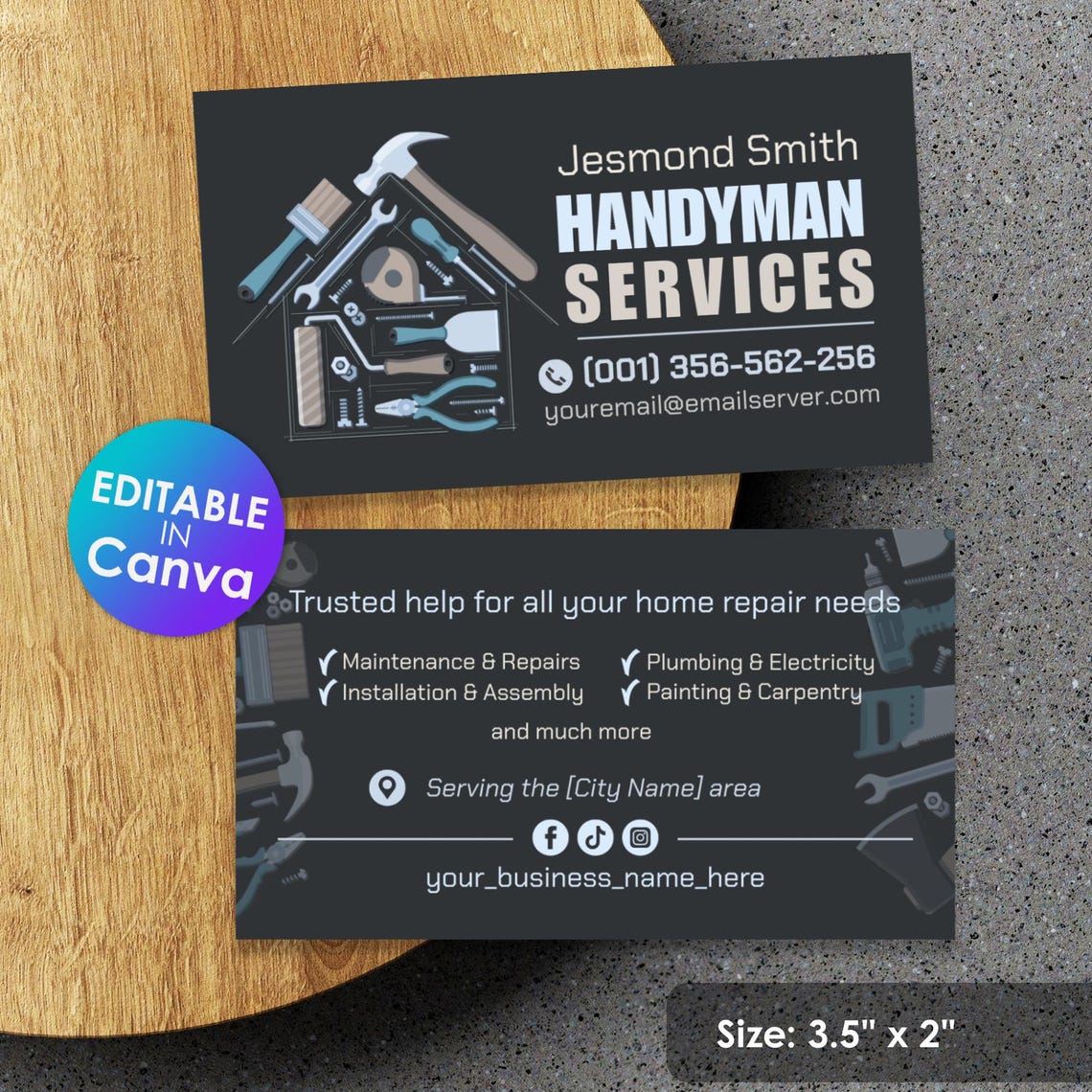 Handyman Business Card Template Modern House Design (digital Download