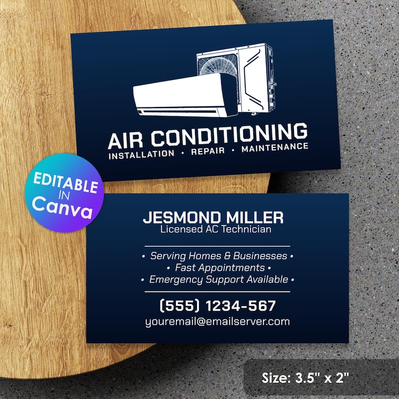 AC Service Business Card Template: HVAC Repair Canva Design (DIY ...
