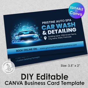 Szablon wizytówki dla myjni samochodowej i detailingu | Luksusowy, elegancki niebieski projekt | Edytowalny w serwisie Canva