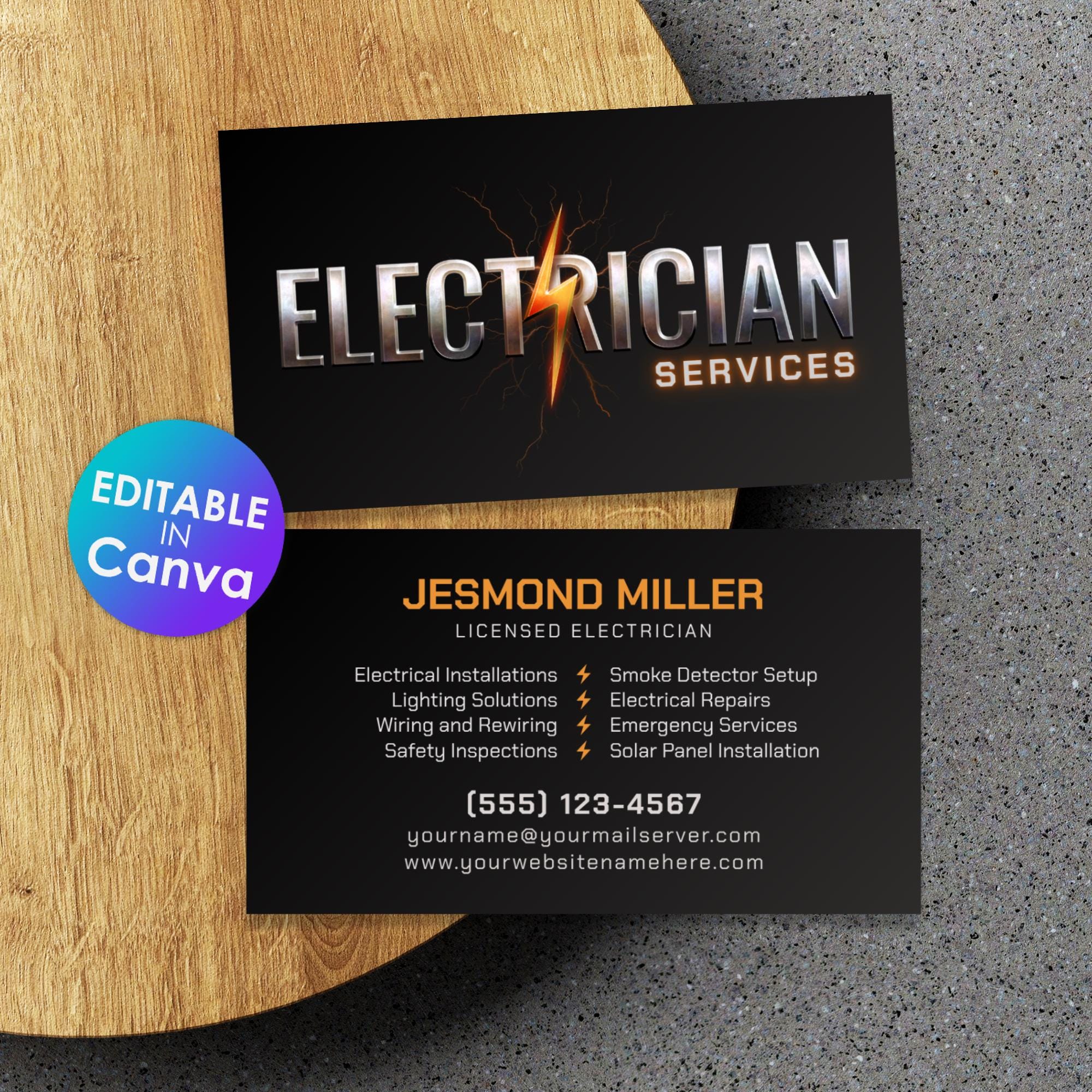 Electrician Business Card Template | Editable Canva Design for ...