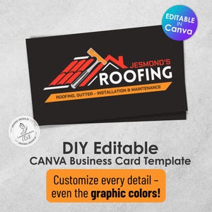 Roofing Business Card Template, Editable Canva, Roofer Gutter Installation Repair, Modern Design, Customizable, Instant Download