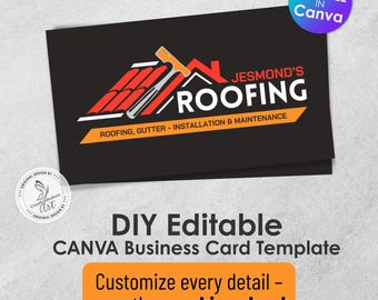 Modello di biglietto da visita per coperture: design moderno per la riparazione delle grondaie (Canva modificabile, download immediato)