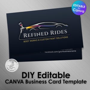 Sjabloon voor visitekaartjes carrosserie en aangepaste lak | Verfijnd modern ontwerp voor autolakservices | Bewerkbaar canvas