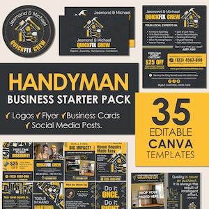 Bundel met canvassjablonen voor klusjesman | Social media, visitekaartjes, logo, flyer | 4:5 Insta-posts | Direct downloaden