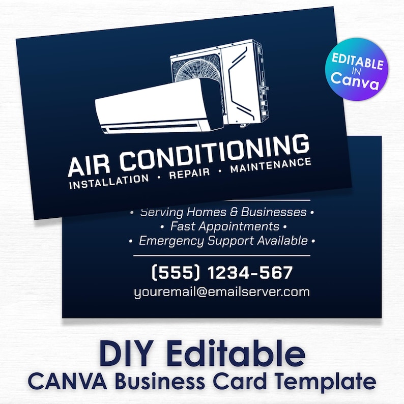 AC Service Business Card Template: HVAC Repair Canva Design (DIY ...