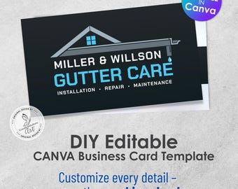Gutter Care Visitenkartenvorlage: Modernes Design, bearbeitbare Canva (Instant Download)