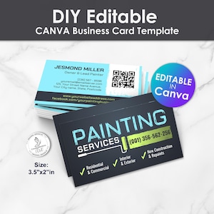 Serviços de pintura profissional - Cartão de visita de pintor de casas modelo editável Canva