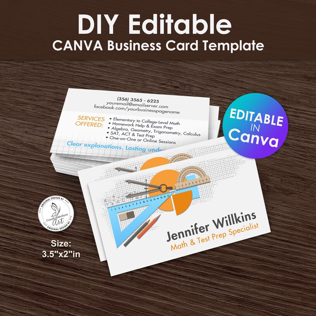 Private Math Tutor - Mathematics Educator Business Card Editable Canva ...
