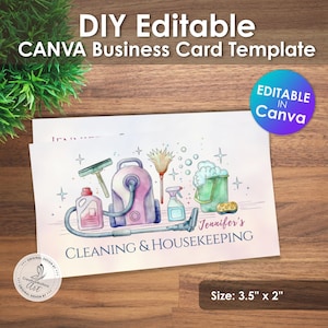 清掃サービス名刺テンプレート | 清掃員、メイド、ハウスキーパー向けCanvaデザイン | 編集可能な名刺
