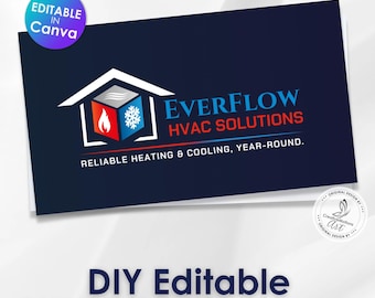 HVAC Business Card Template, Editable Canva, Heating Cooling Repair Service, Modern Design, Instant Download