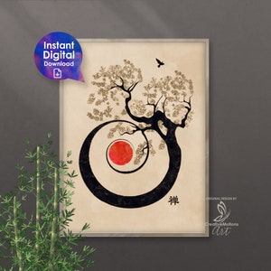 Bonsai Zen - Spirale des Lebens. Druckbare Kunst, sofortiger digitaler Download Poster. Zen Serene Wohnkultur. Meditationsraum Kunst
