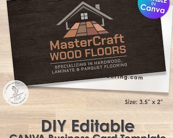 Wood Flooring Business Card Template: Parquet, Laminate, Hardwood (Canva Editable, Instant Download)