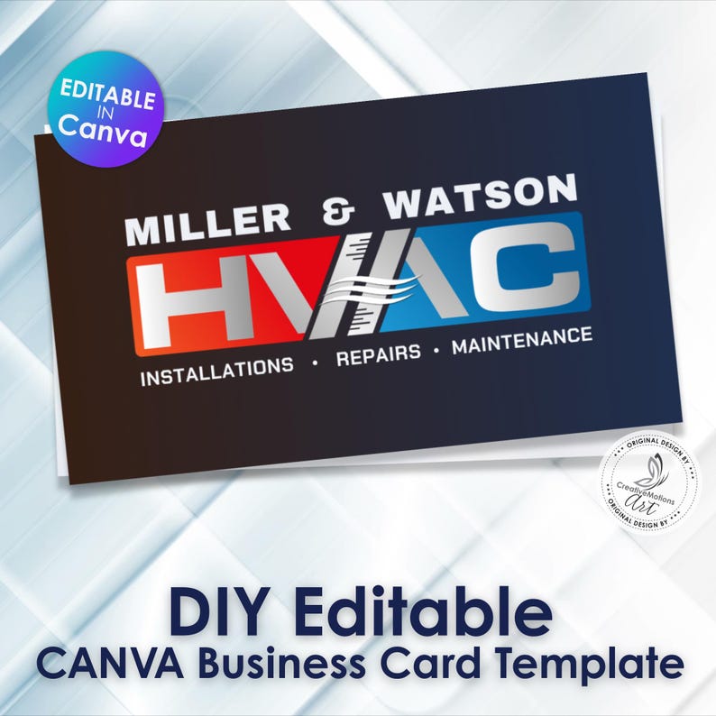 HVAC Business Card Template Modern AC Repair Design (canva Editable