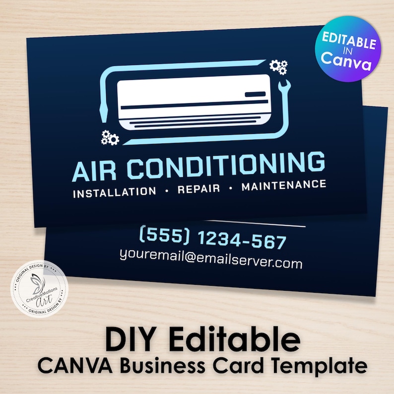 AC Service Business Card Template: HVAC Repair Canva DIY (instant ...